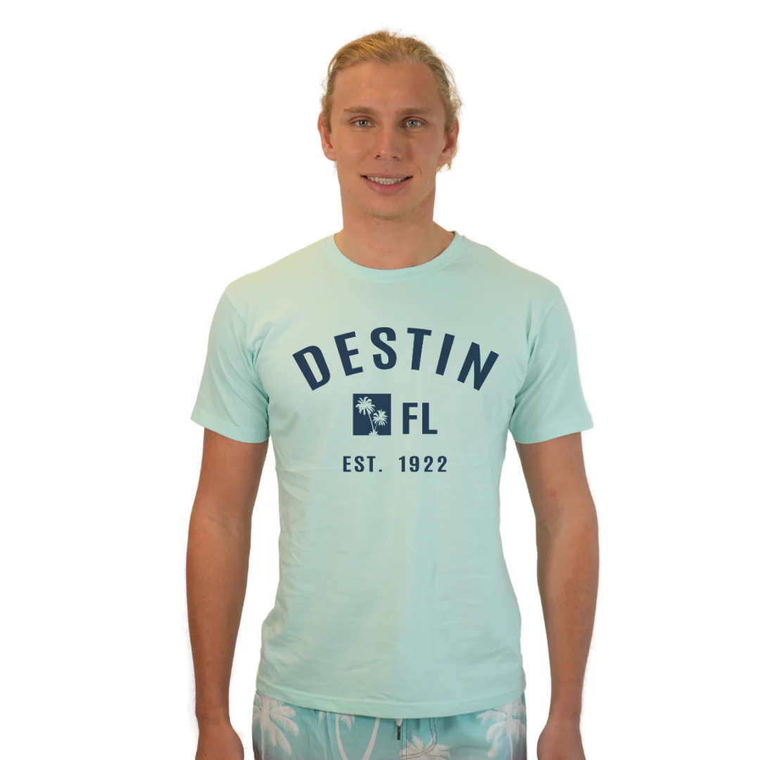 Destin Florida Combed Cotton Men T-Shirt with a Front Palm Trees FL Est. 1922 Design Style CC1000 - Image 3
