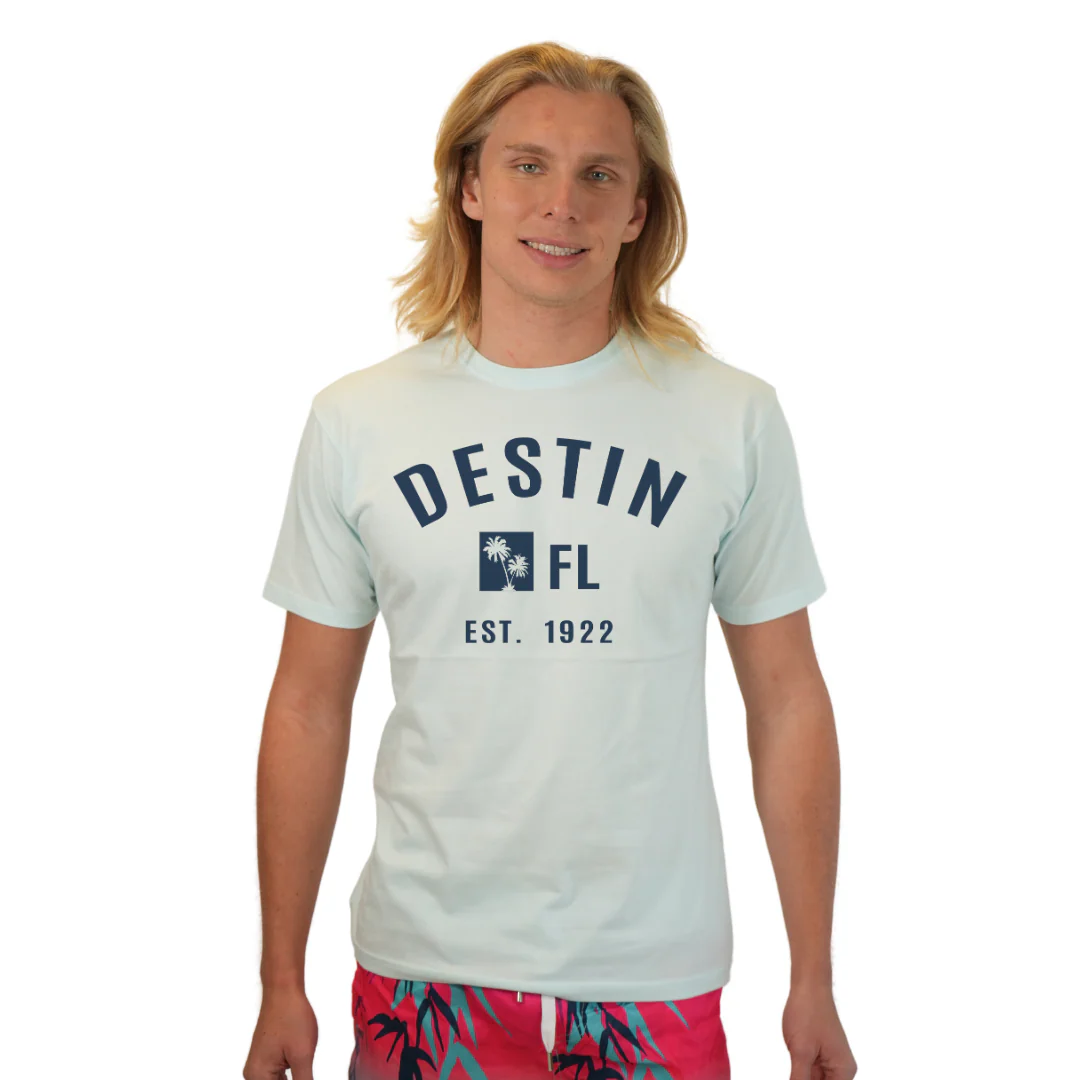 Destin Florida Combed Cotton Men T-Shirt with a Front Palm Trees FL Est. 1922 Design Style CC1000 - Image 4