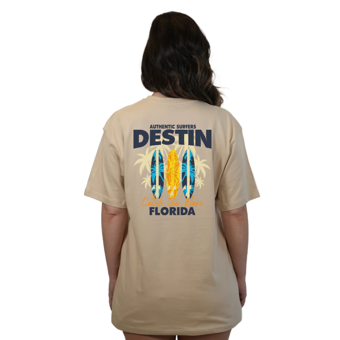 Destin Florida Combed Cotton Women T-Shirt with a Front Pocket Design and back big 3 Surf Boards Design Style CC1000 - Image 10