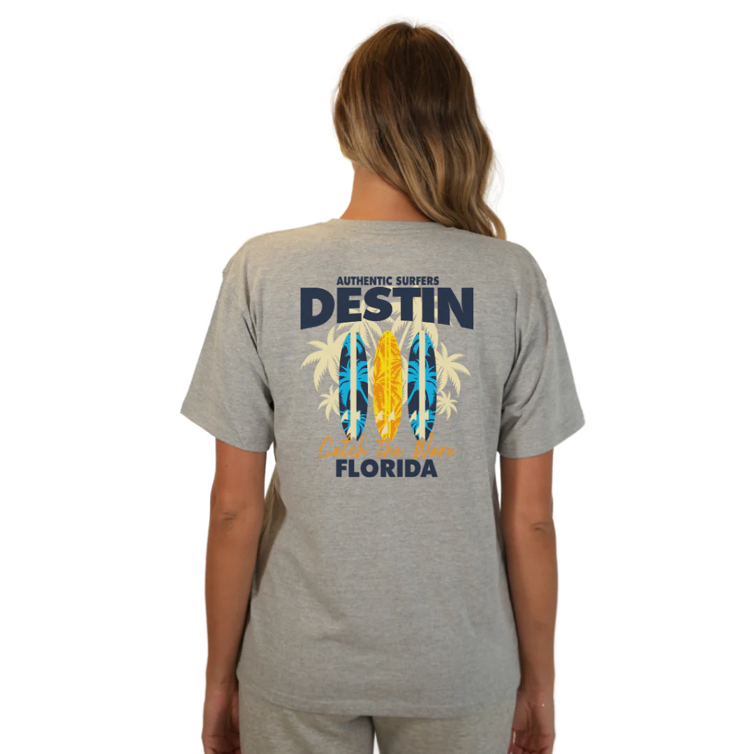 Destin Florida Combed Cotton Women T-Shirt with a Front Pocket Design and back big 3 Surf Boards Design Style CC1000 - Image 14