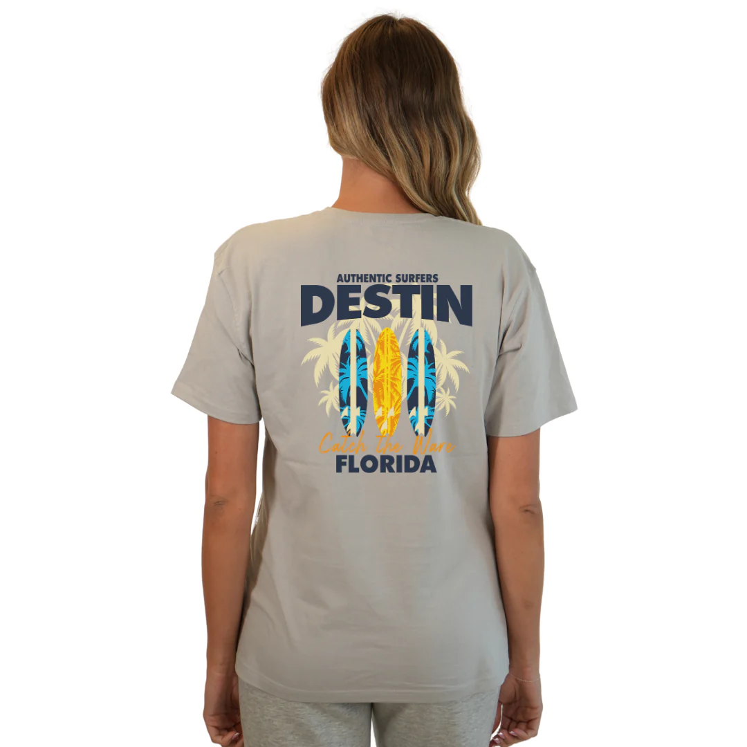 Destin Florida Combed Cotton Women T-Shirt with a Front Pocket Design and back big 3 Surf Boards Design Style CC1000 - Image 18