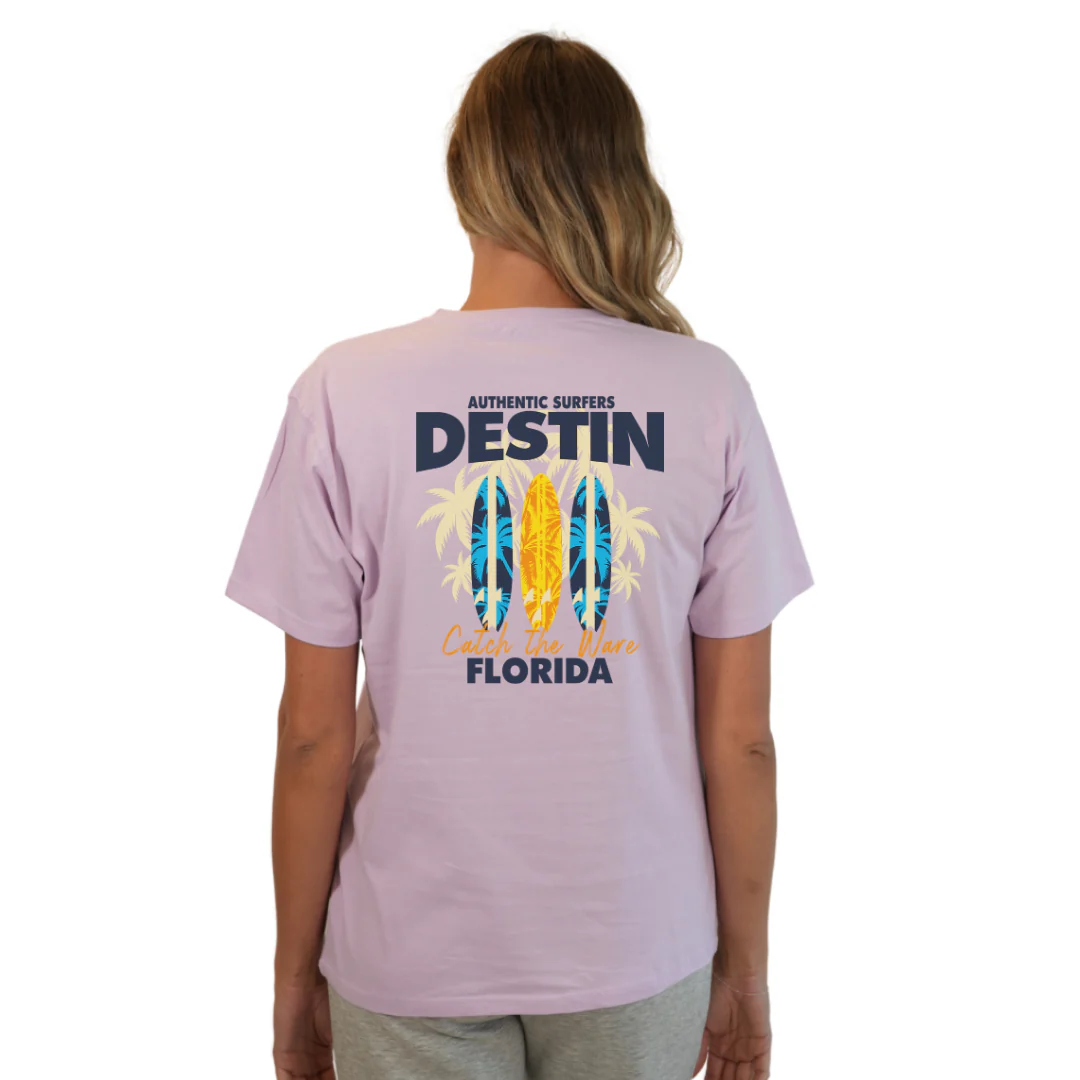 Destin Florida Combed Cotton Women T-Shirt with a Front Pocket Design and back big 3 Surf Boards Design Style CC1000 - Image 20