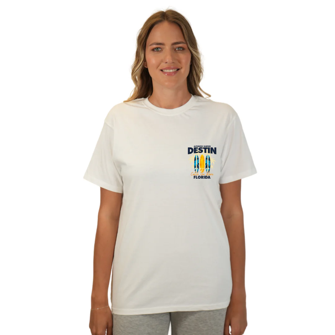 Destin Florida Combed Cotton Women T-Shirt with a Front Pocket Design and back big 3 Surf Boards Design Style CC1000 - Image 21