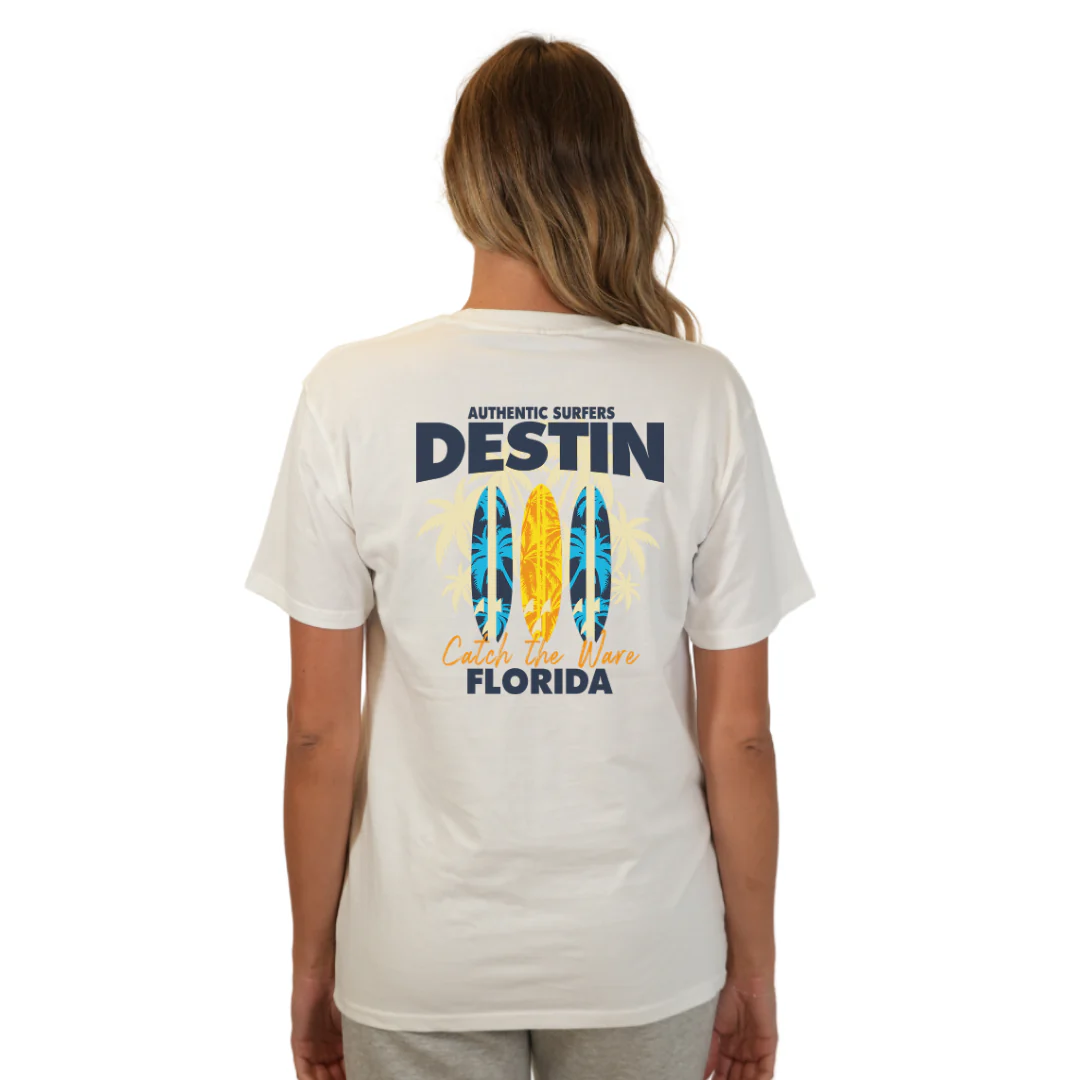 Destin Florida Combed Cotton Women T-Shirt with a Front Pocket Design and back big 3 Surf Boards Design Style CC1000 - Image 22