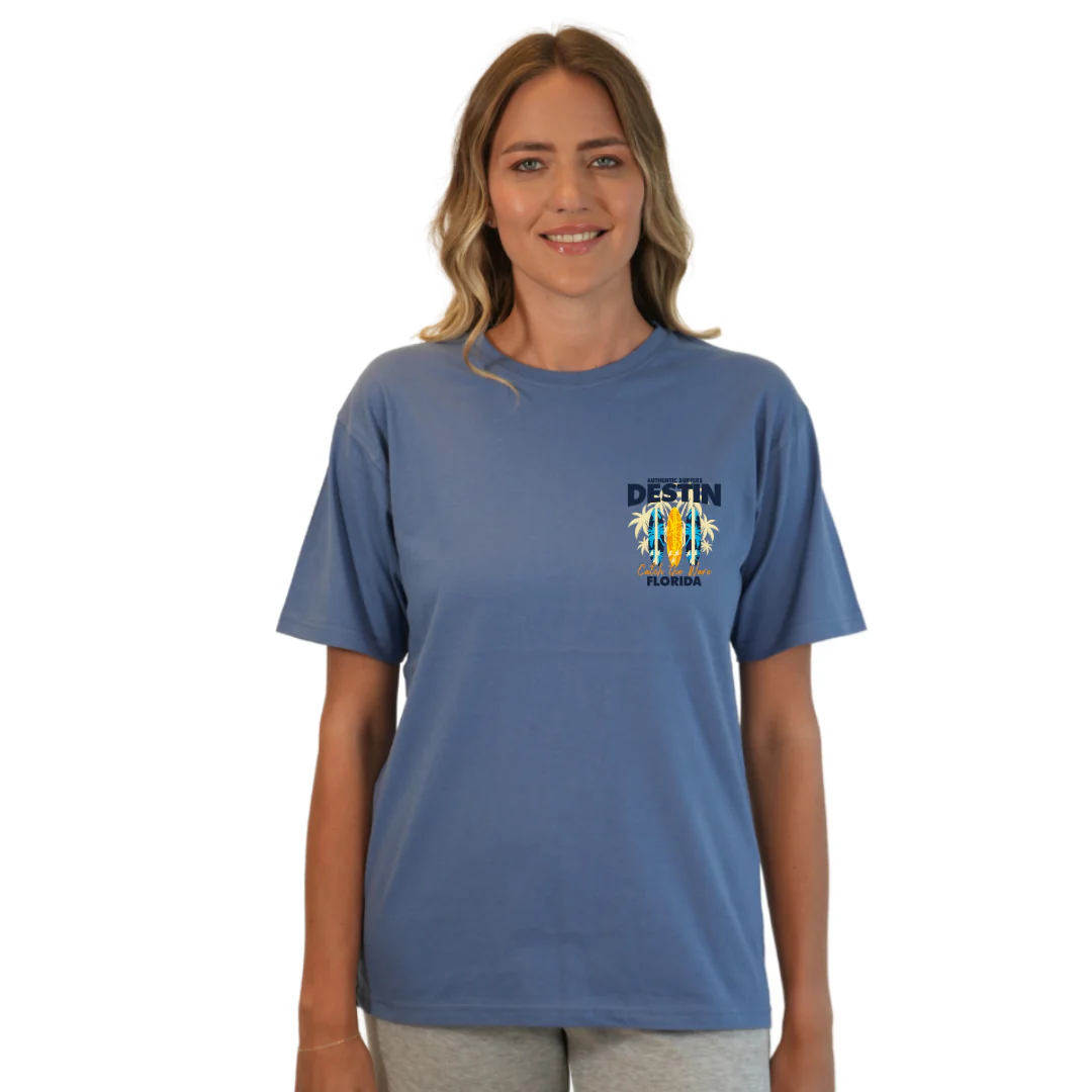 Destin Florida Combed Cotton Women T-Shirt with a Front Pocket Design and back big 3 Surf Boards Design Style CC1000 - Image 23