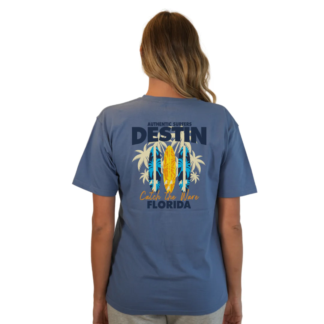 Destin Florida Combed Cotton Women T-Shirt with a Front Pocket Design and back big 3 Surf Boards Design Style CC1000 - Image 24