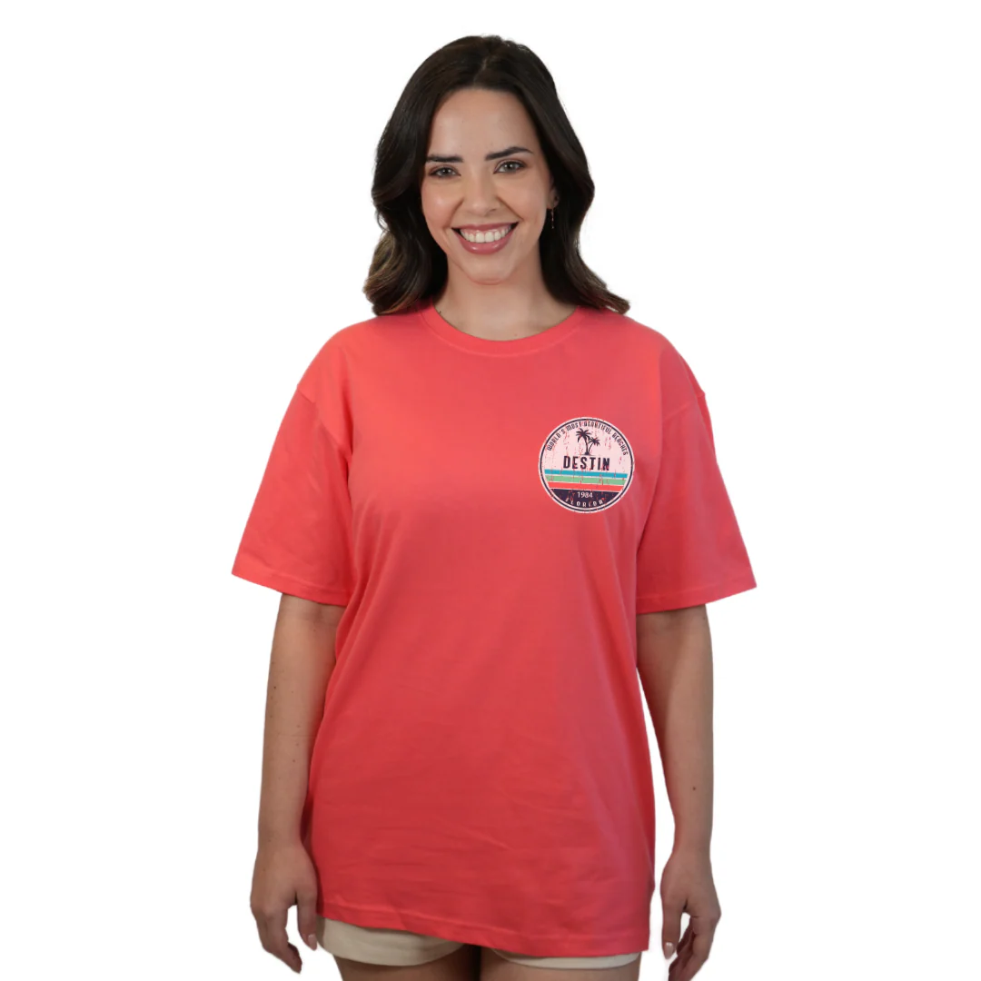 Destin Florida Combed Cotton Women T-Shirt with a Front Pocket Design and back big circle 2 Palm Trees 1915 Design Style CC1000 - Image 13