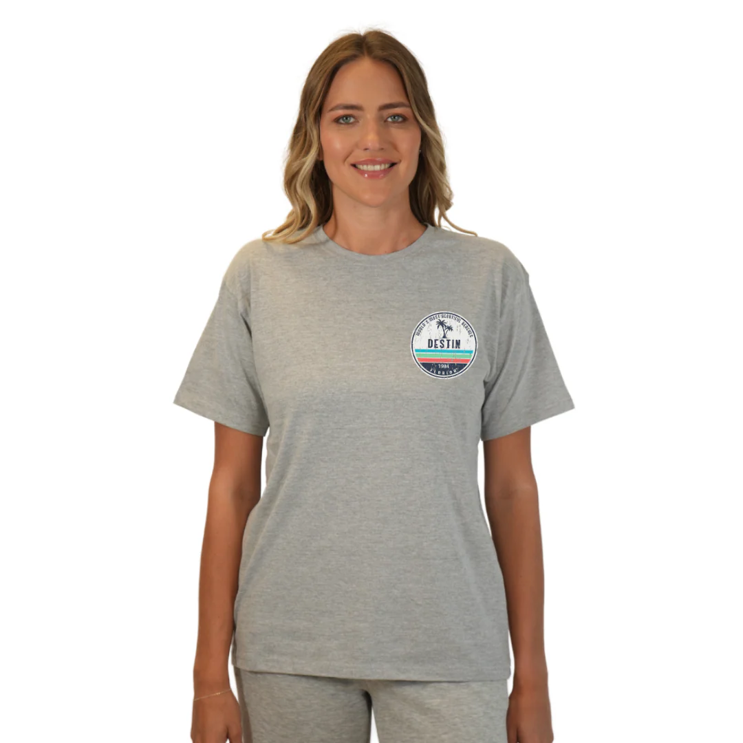 Destin Florida Combed Cotton Women T-Shirt with a Front Pocket Design and back big circle 2 Palm Trees 1915 Design Style CC1000 - Image 15