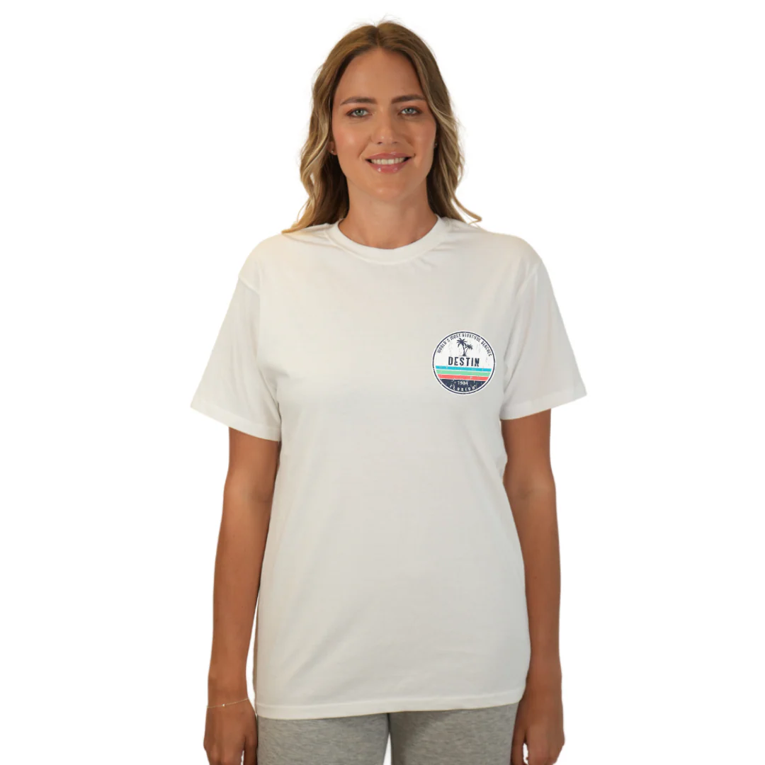 Destin Florida Combed Cotton Women T-Shirt with a Front Pocket Design and back big circle 2 Palm Trees 1915 Design Style CC1000 - Image 21