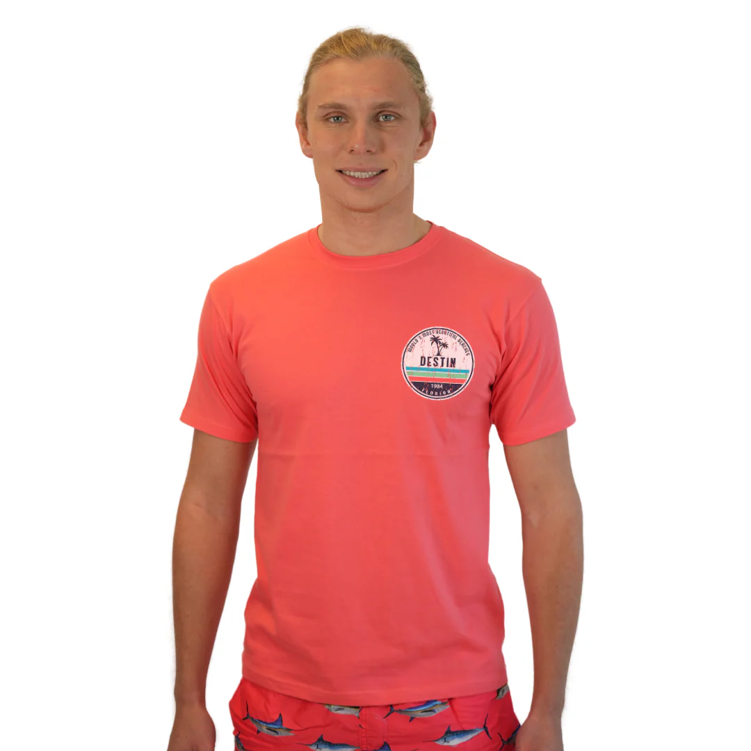 Destin Florida Combed Cotton Men T-Shirt with a Front Pocket Design and back big circle 2 Palm Trees 1915 Design Style CC1000 - Image 11
