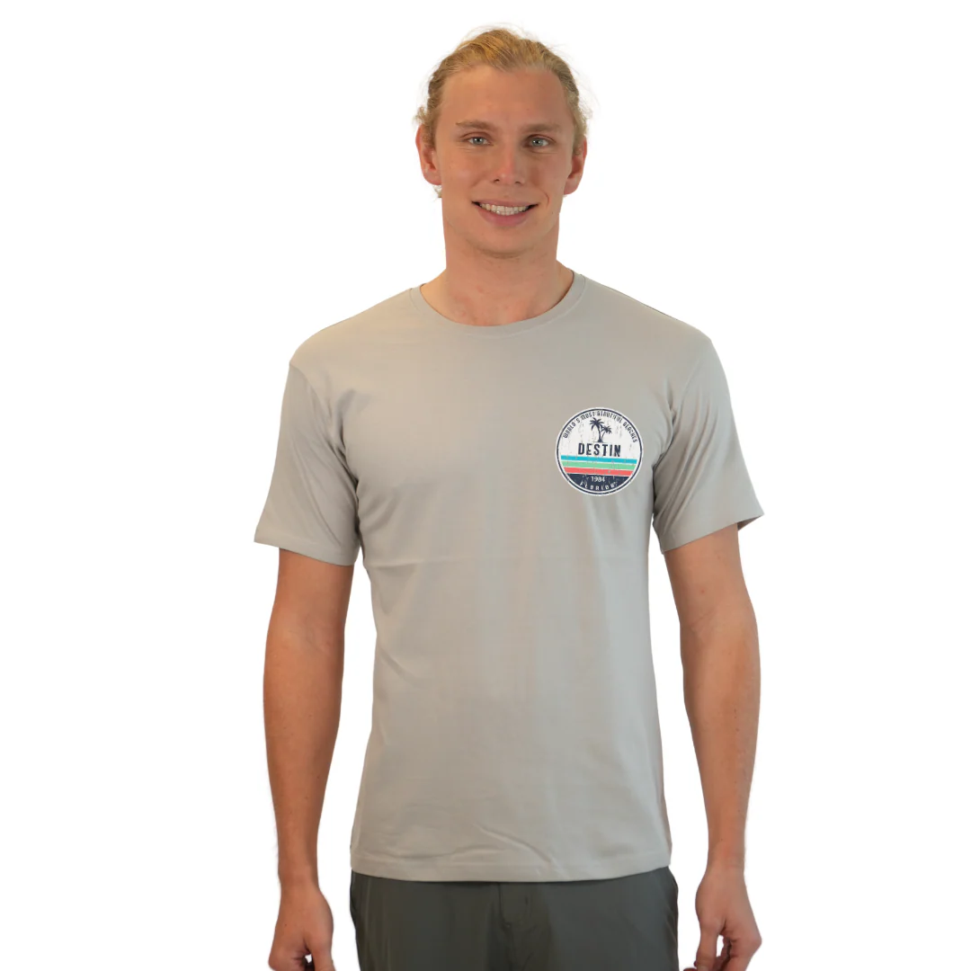 Destin Florida Combed Cotton Men T-Shirt with a Front Pocket Design and back big circle 2 Palm Trees 1915 Design Style CC1000 - Image 17
