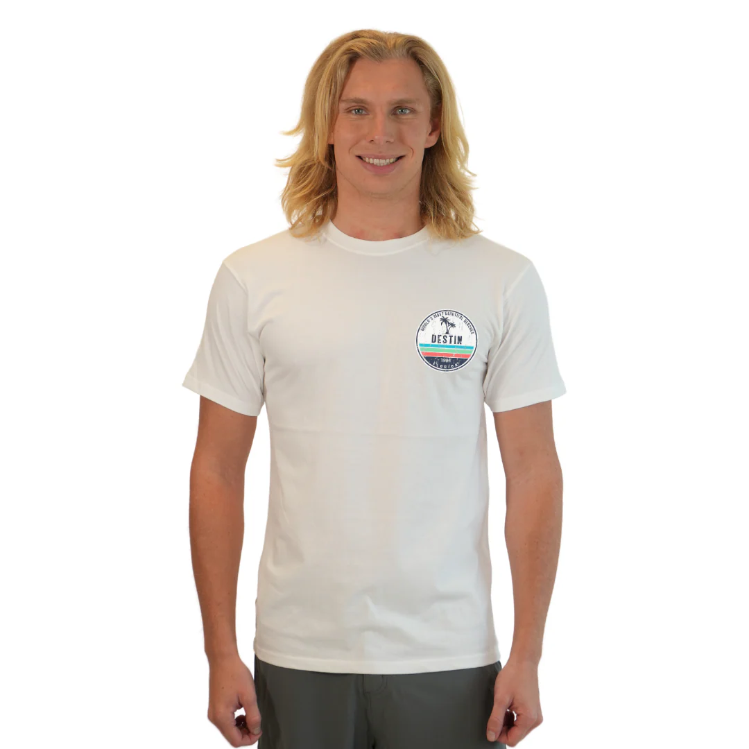 Destin Florida Combed Cotton Men T-Shirt with a Front Pocket Design and back big circle 2 Palm Trees 1915 Design Style CC1000 - Image 21