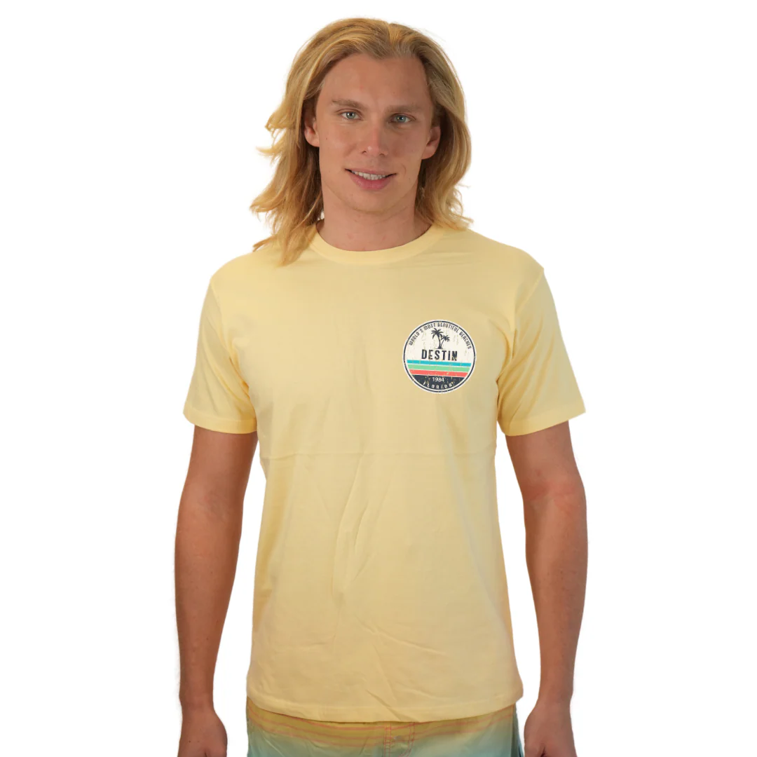 Destin Florida Combed Cotton Men T-Shirt with a Front Pocket Design and back big circle 2 Palm Trees 1915 Design Style CC1000 - Image 7