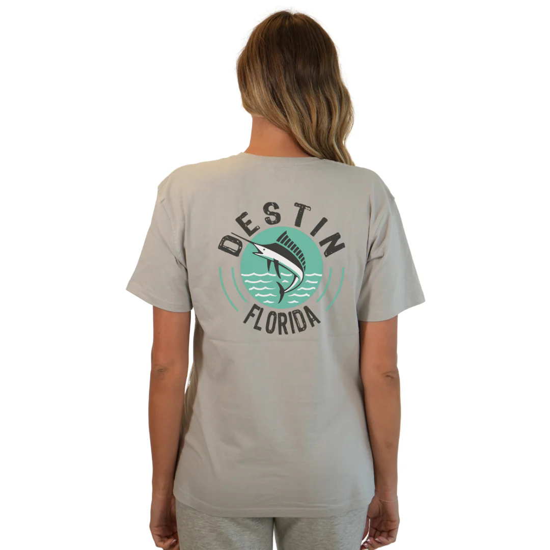 Destin Florida Combed Cotton Women T-Shirt with a Front Pocket Design and back big Marlin Design Style CC1000 - Image 10