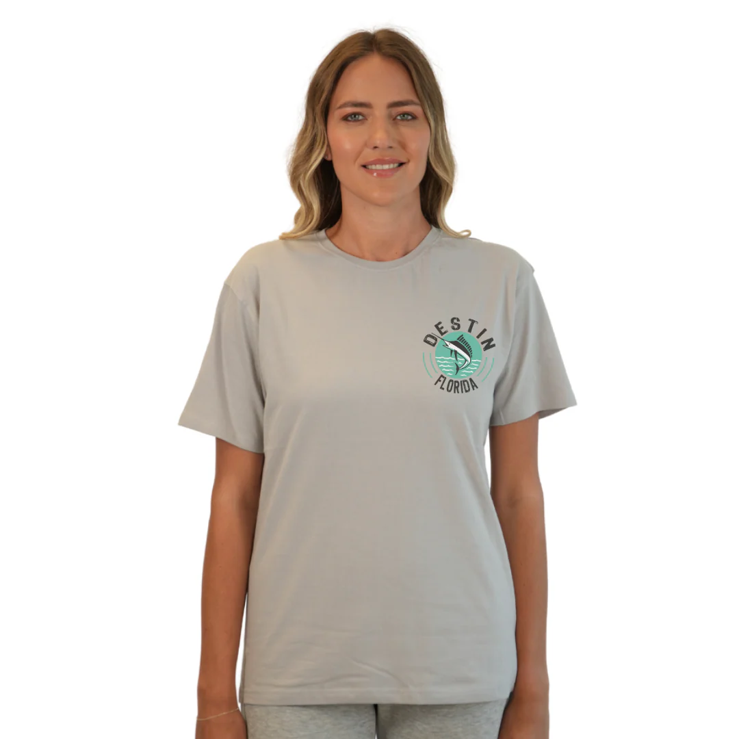 Destin Florida Combed Cotton Women T-Shirt with a Front Pocket Design and back big Marlin Design Style CC1000 - Image 9
