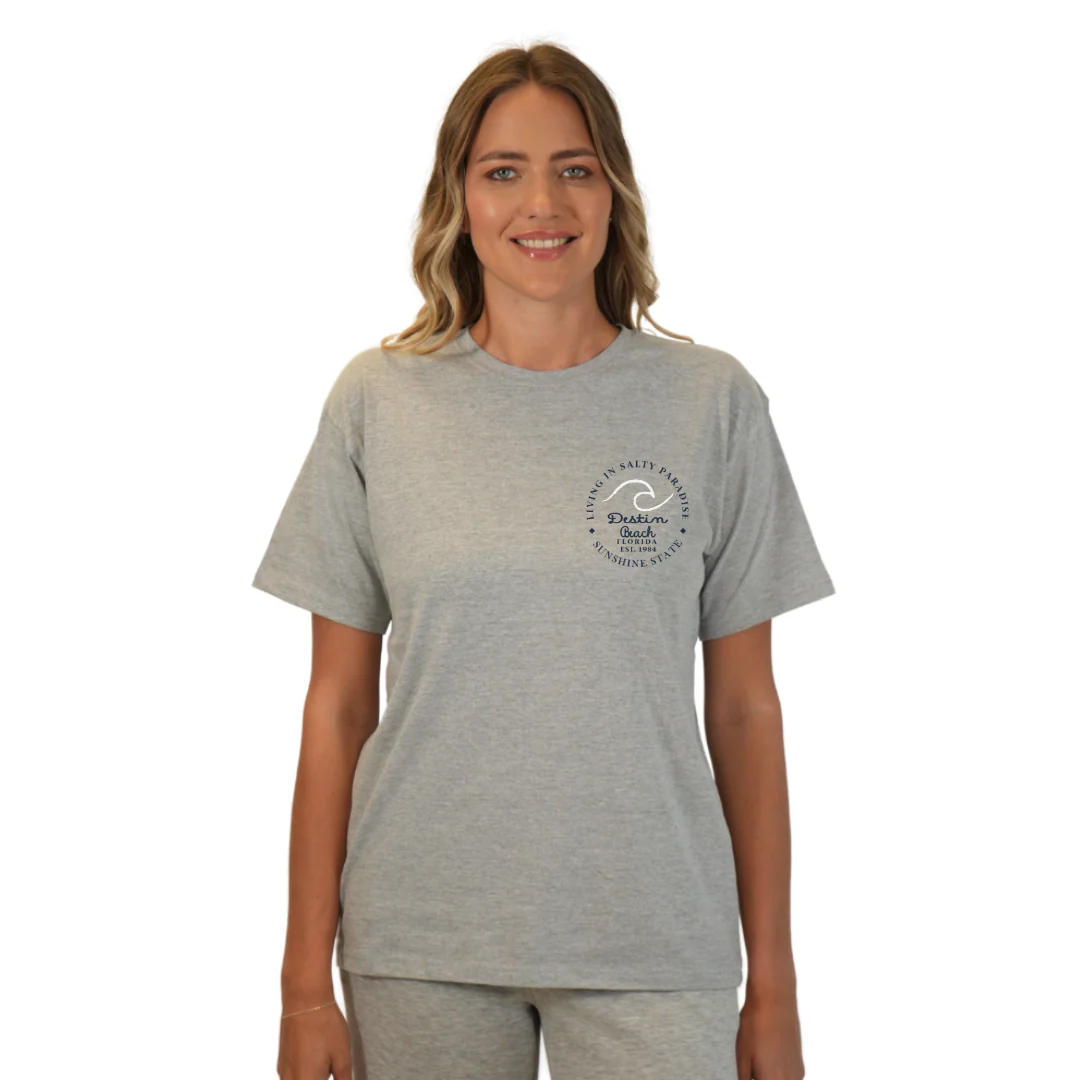 Destin Florida Combed Cotton Women T-Shirt with a Front Pocket Design and back "Living in Salty Paradise" Design Style CC1000 - Image 10