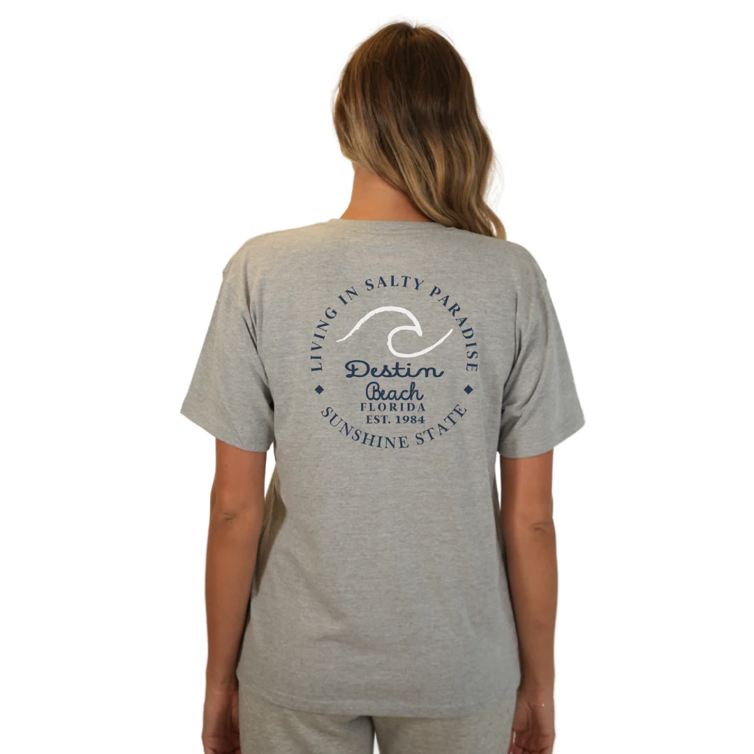 Destin Florida Combed Cotton Women T-Shirt with a Front Pocket Design and back "Living in Salty Paradise" Design Style CC1000 - Image 11