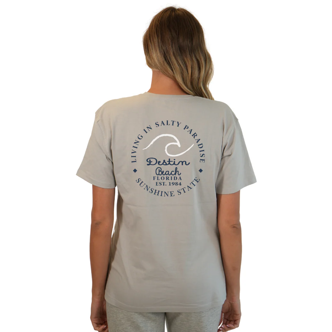 Destin Florida Combed Cotton Women T-Shirt with a Front Pocket Design and back "Living in Salty Paradise" Design Style CC1000 - Image 15