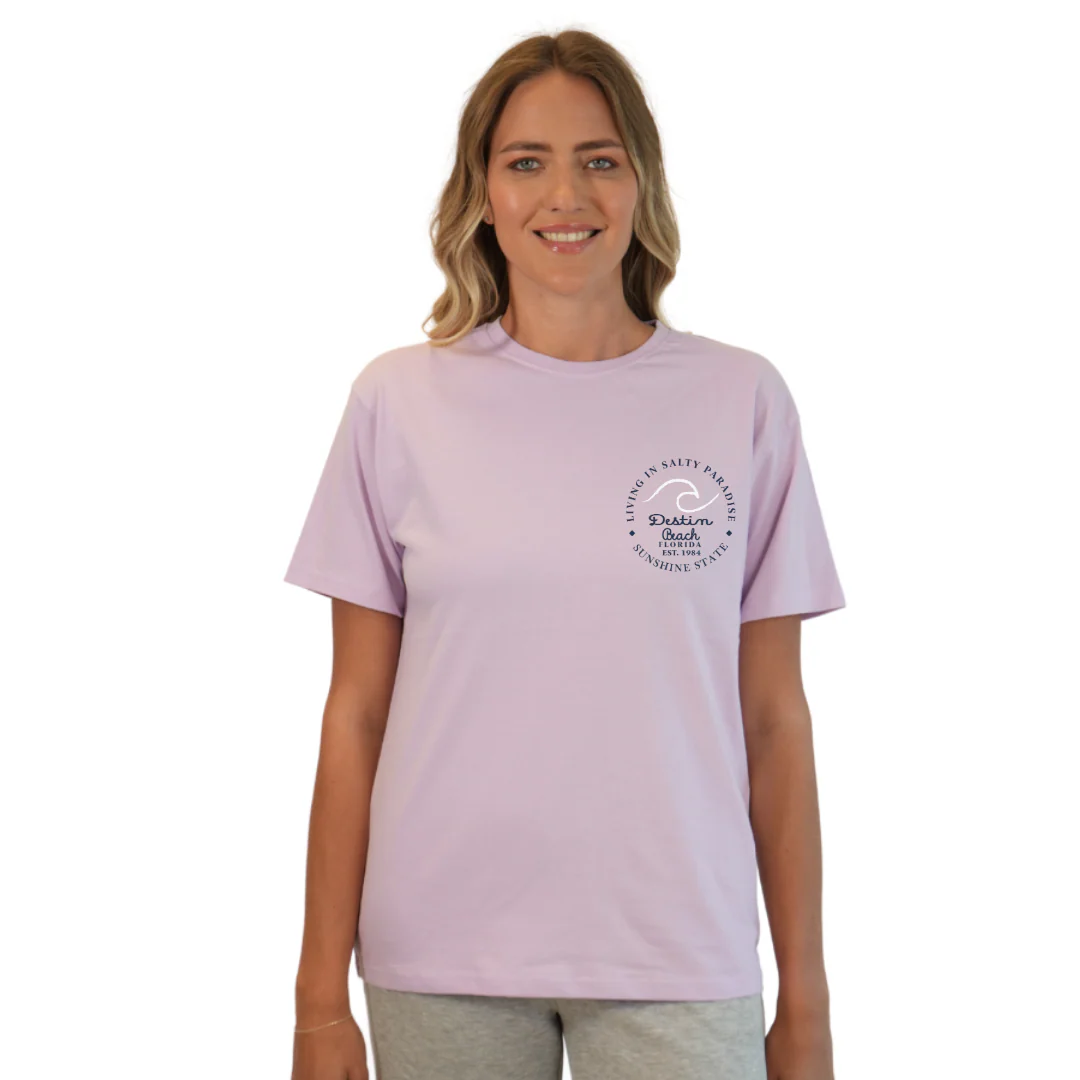 Destin Florida Combed Cotton Women T-Shirt with a Front Pocket Design and back "Living in Salty Paradise" Design Style CC1000 - Image 16