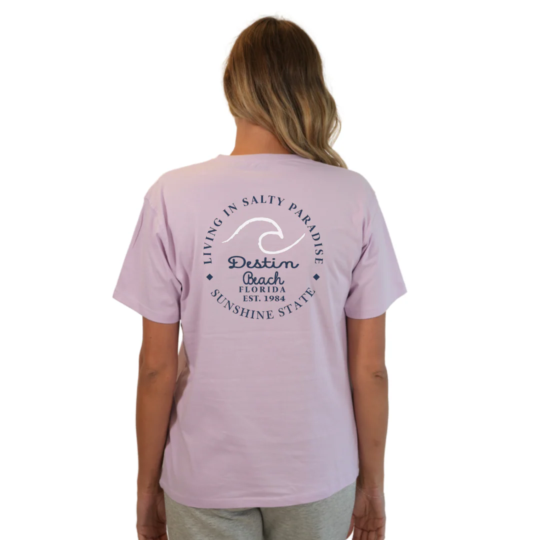 Destin Florida Combed Cotton Women T-Shirt with a Front Pocket Design and back "Living in Salty Paradise" Design Style CC1000 - Image 17