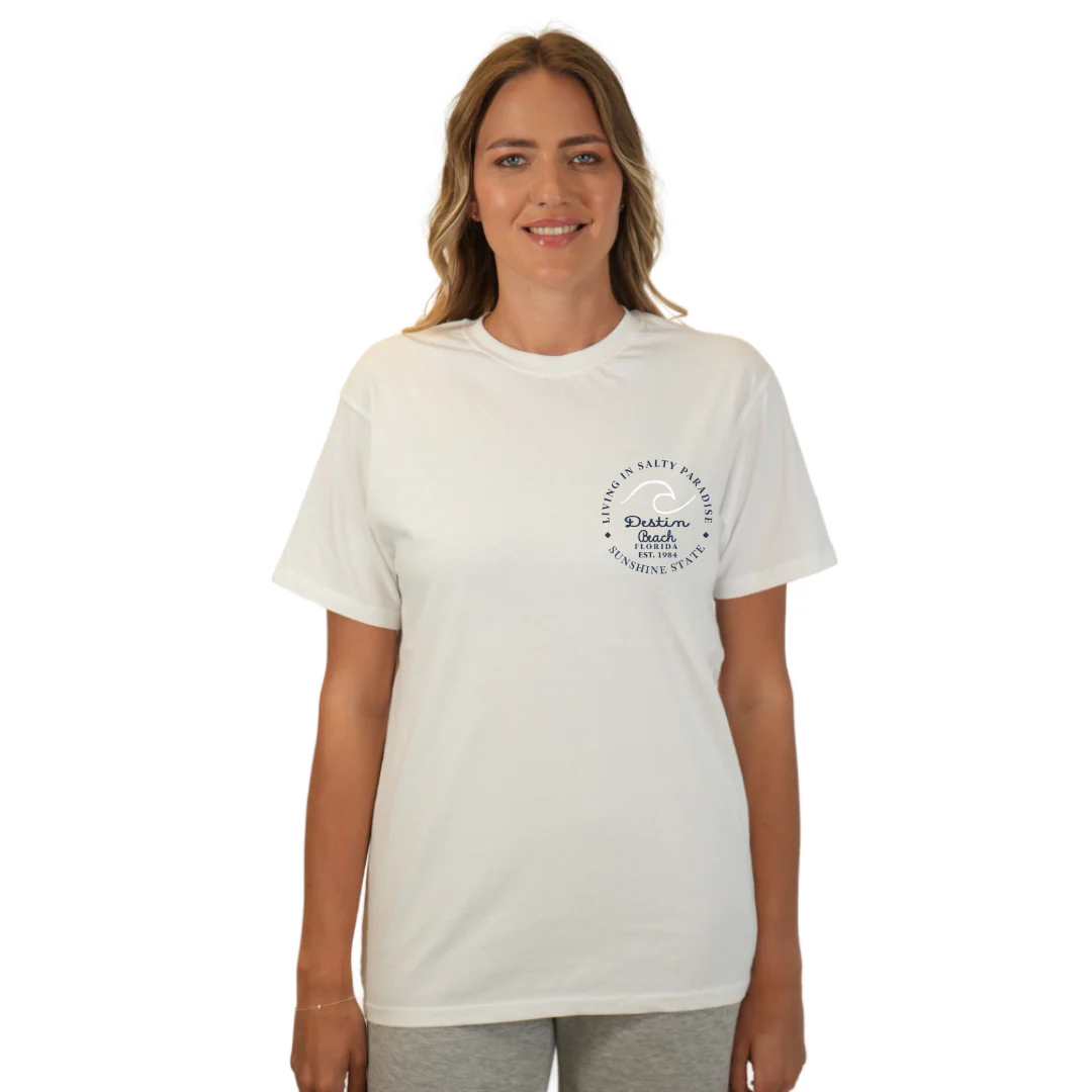 Destin Florida Combed Cotton Women T-Shirt with a Front Pocket Design and back "Living in Salty Paradise" Design Style CC1000 - Image 18