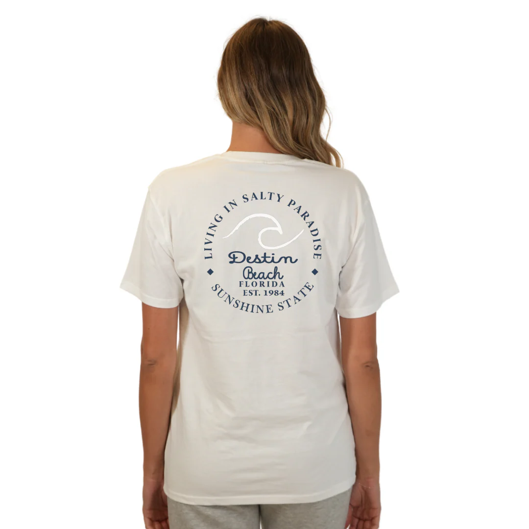 Destin Florida Combed Cotton Women T-Shirt with a Front Pocket Design and back "Living in Salty Paradise" Design Style CC1000 - Image 19