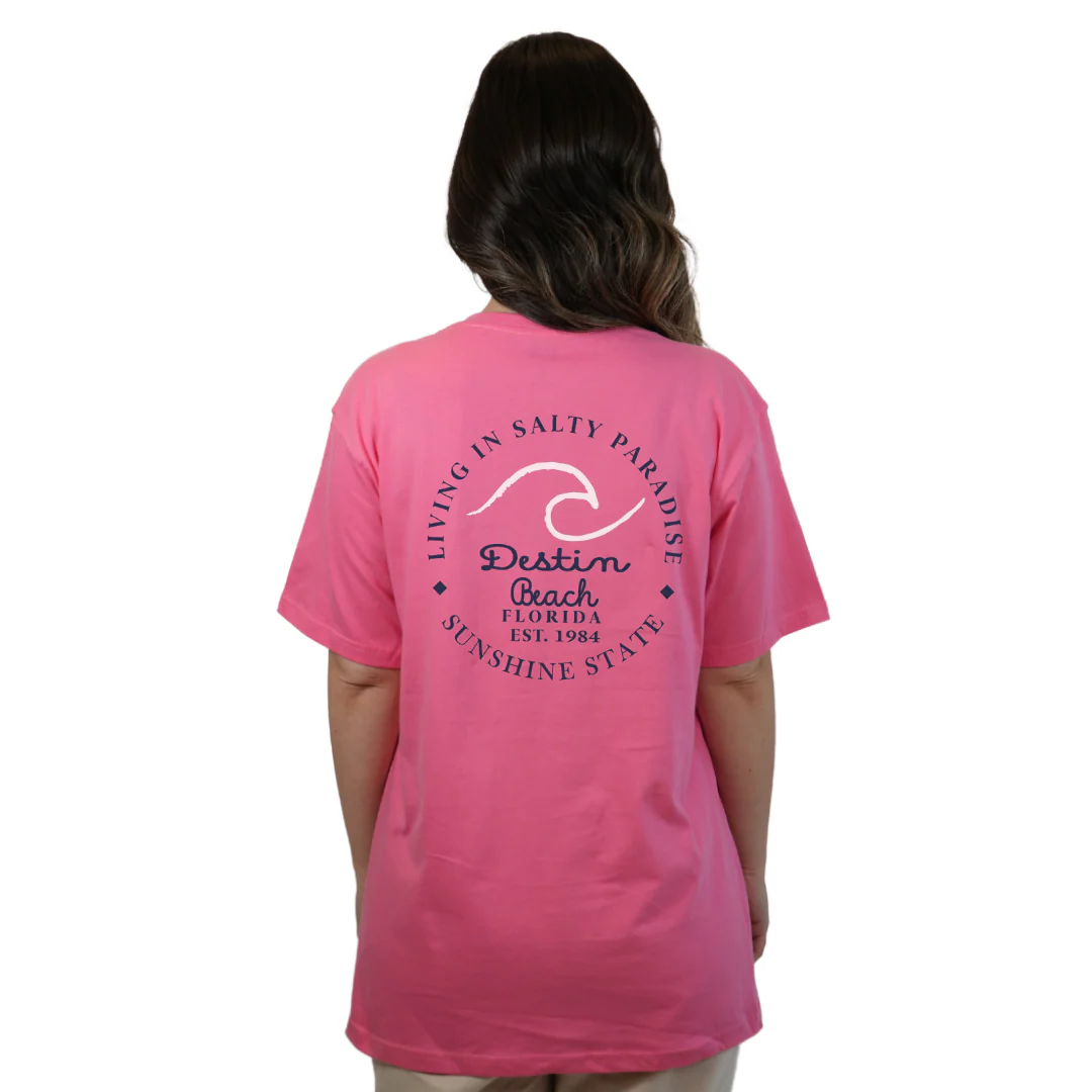Destin Florida Combed Cotton Women T-Shirt with a Front Pocket Design and back "Living in Salty Paradise" Design Style CC1000 - Image 7