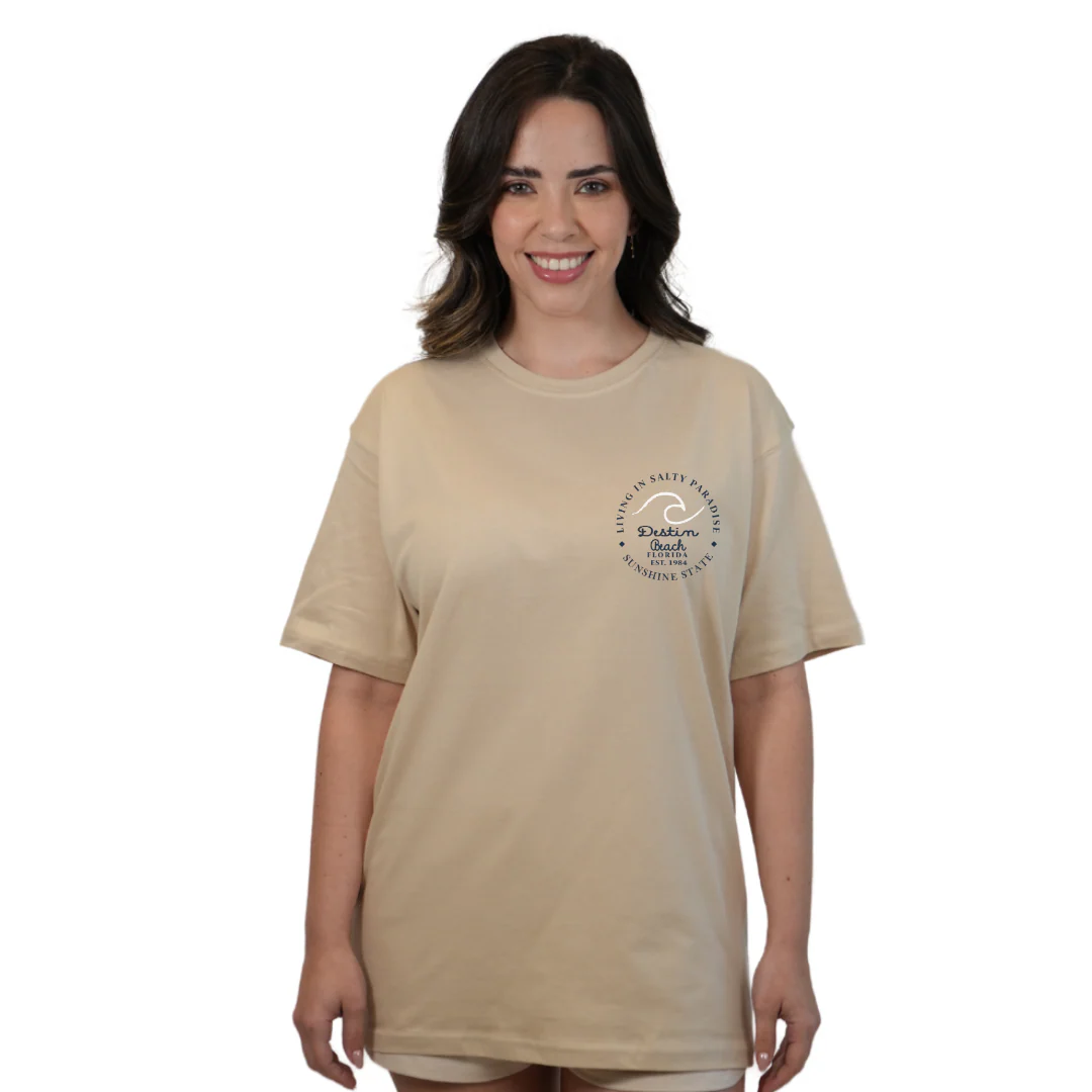Destin Florida Combed Cotton Women T-Shirt with a Front Pocket Design and back "Living in Salty Paradise" Design Style CC1000 - Image 8