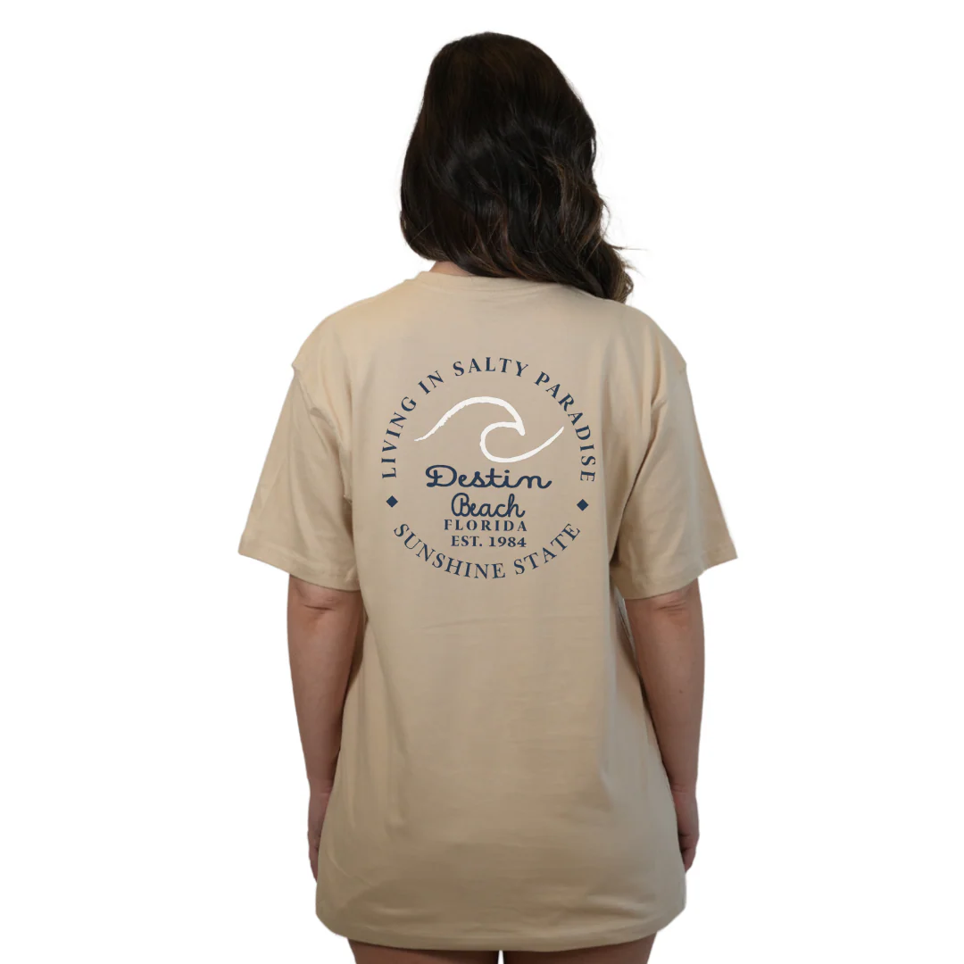 Destin Florida Combed Cotton Women T-Shirt with a Front Pocket Design and back "Living in Salty Paradise" Design Style CC1000 - Image 9
