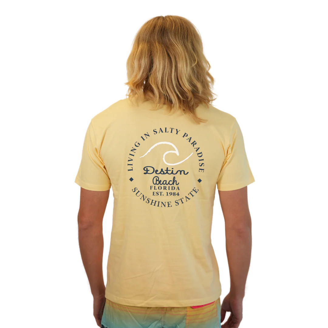 Destin Florida Combed Cotton Men T-Shirt with a Front Pocket Design and back "Living in Salty Paradise" Design Style CC1000 - Image 10
