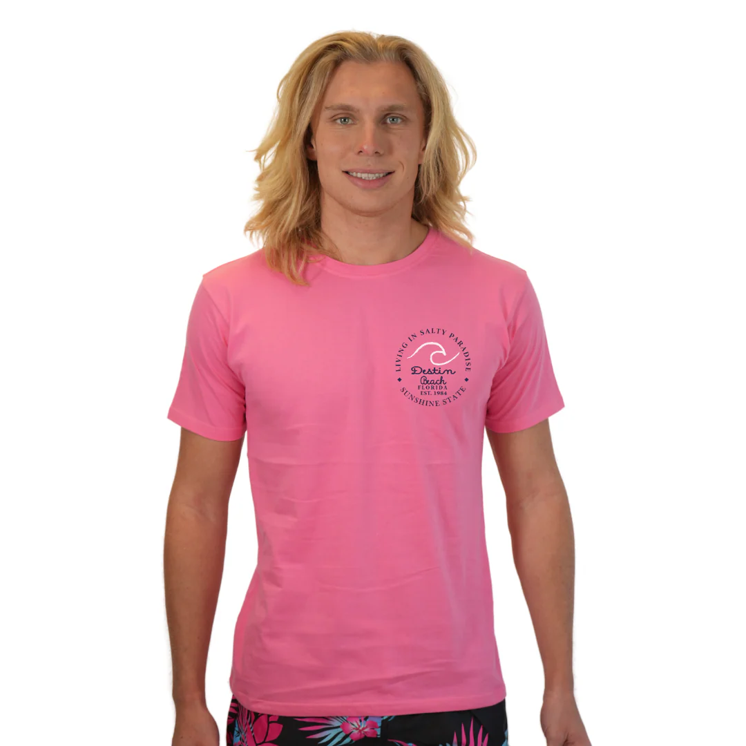 Destin Florida Combed Cotton Men T-Shirt with a Front Pocket Design and back "Living in Salty Paradise" Design Style CC1000 - Image 11