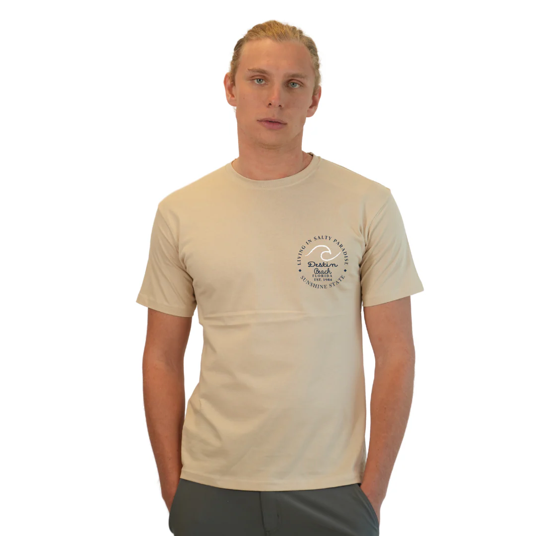 Destin Florida Combed Cotton Men T-Shirt with a Front Pocket Design and back "Living in Salty Paradise" Design Style CC1000 - Image 13