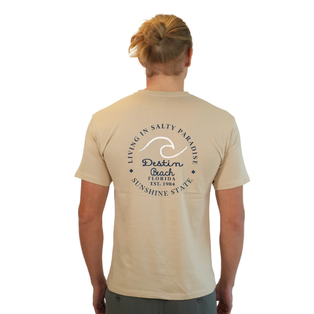 Destin Florida Combed Cotton Men T-Shirt with a Front Pocket Design and back "Living in Salty Paradise" Design Style CC1000 - Image 14