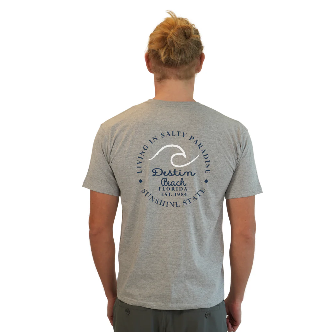 Destin Florida Combed Cotton Men T-Shirt with a Front Pocket Design and back "Living in Salty Paradise" Design Style CC1000 - Image 16