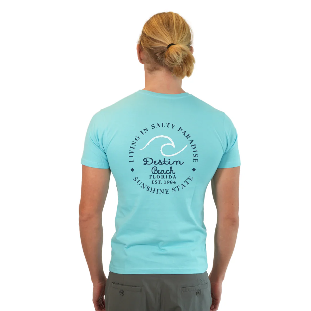 Destin Florida Combed Cotton Men T-Shirt with a Front Pocket Design and back "Living in Salty Paradise" Design Style CC1000 - Image 18