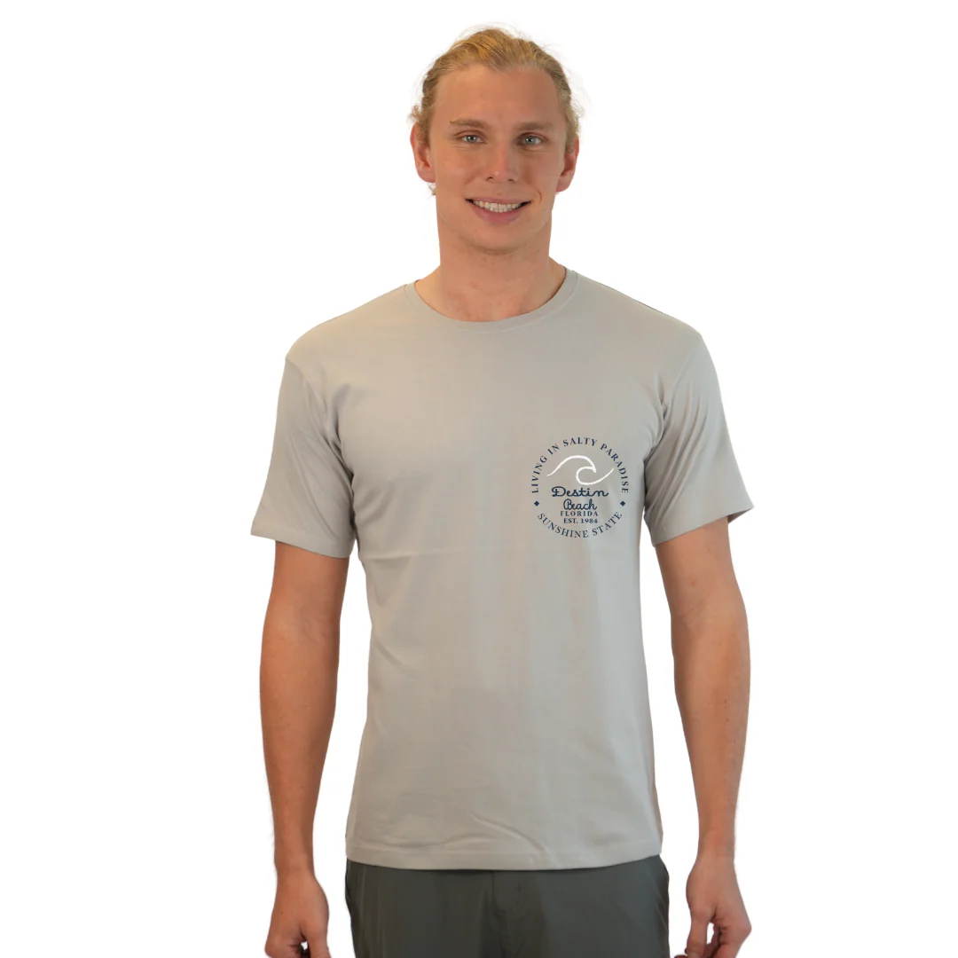 Destin Florida Combed Cotton Men T-Shirt with a Front Pocket Design and back "Living in Salty Paradise" Design Style CC1000 - Image 19