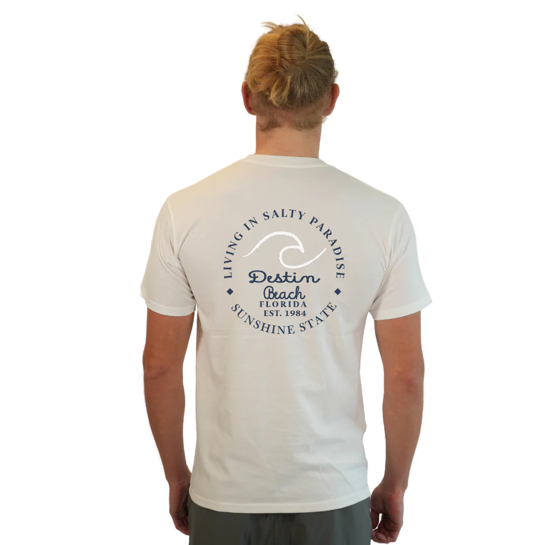 Destin Florida Combed Cotton Men T-Shirt with a Front Pocket Design and back "Living in Salty Paradise" Design Style CC1000 - Image 2