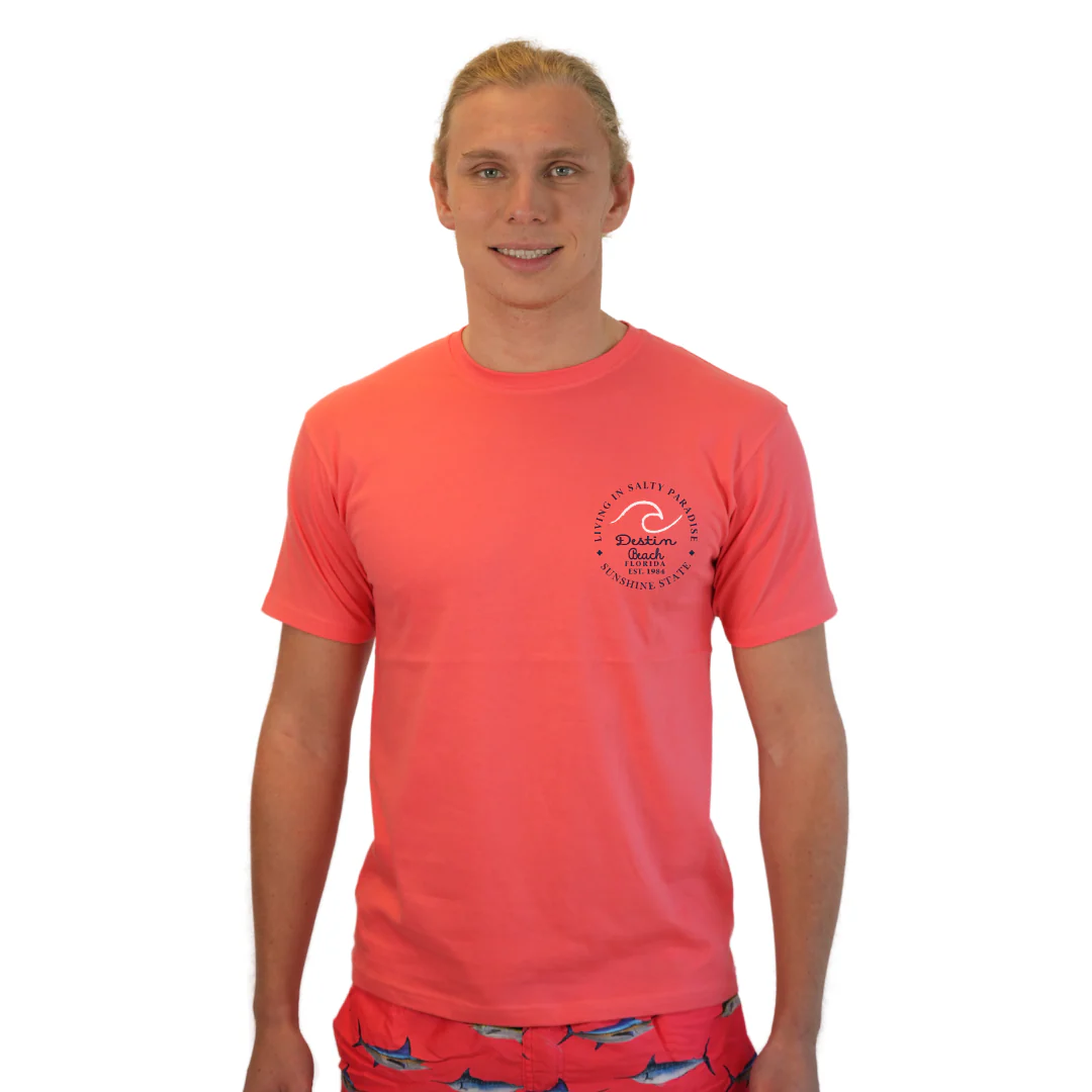 Destin Florida Combed Cotton Men T-Shirt with a Front Pocket Design and back "Living in Salty Paradise" Design Style CC1000 - Image 3