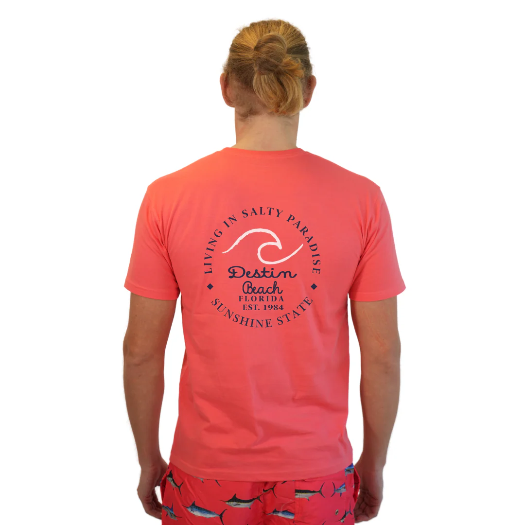 Destin Florida Combed Cotton Men T-Shirt with a Front Pocket Design and back "Living in Salty Paradise" Design Style CC1000 - Image 4