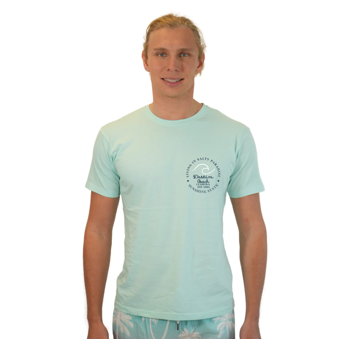 Destin Florida Combed Cotton Men T-Shirt with a Front Pocket Design and back "Living in Salty Paradise" Design Style CC1000 - Image 5