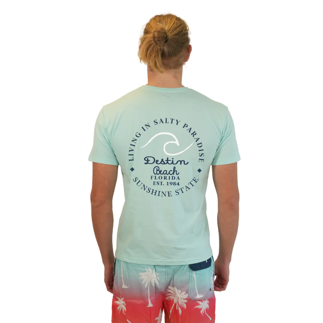 Destin Florida Combed Cotton Men T-Shirt with a Front Pocket Design and back "Living in Salty Paradise" Design Style CC1000 - Image 6
