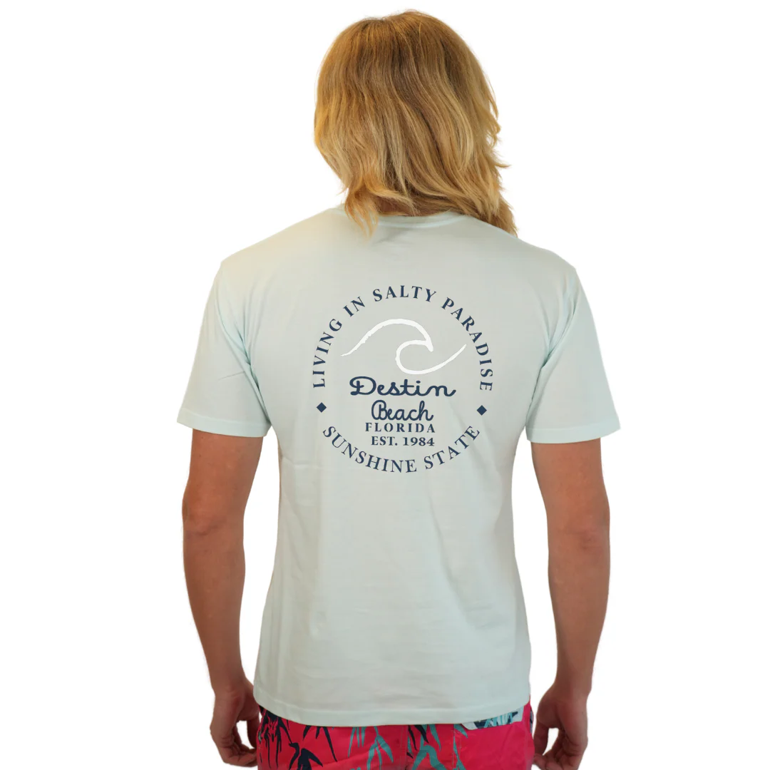 Destin Florida Combed Cotton Men T-Shirt with a Front Pocket Design and back "Living in Salty Paradise" Design Style CC1000 - Image 8