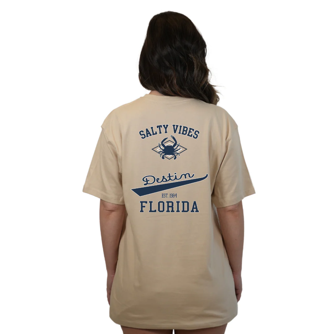 Destin Florida Combed Cotton Women T-Shirt with a Front Pocket Design and back "Salty Vibes Crab" Design Style CC1000 - Image 10