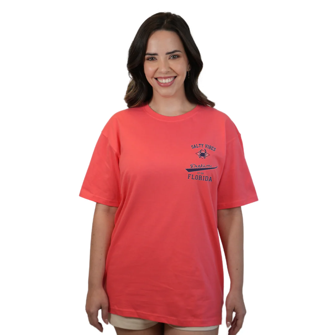 Destin Florida Combed Cotton Women T-Shirt with a Front Pocket Design and back "Salty Vibes Crab" Design Style CC1000 - Image 11