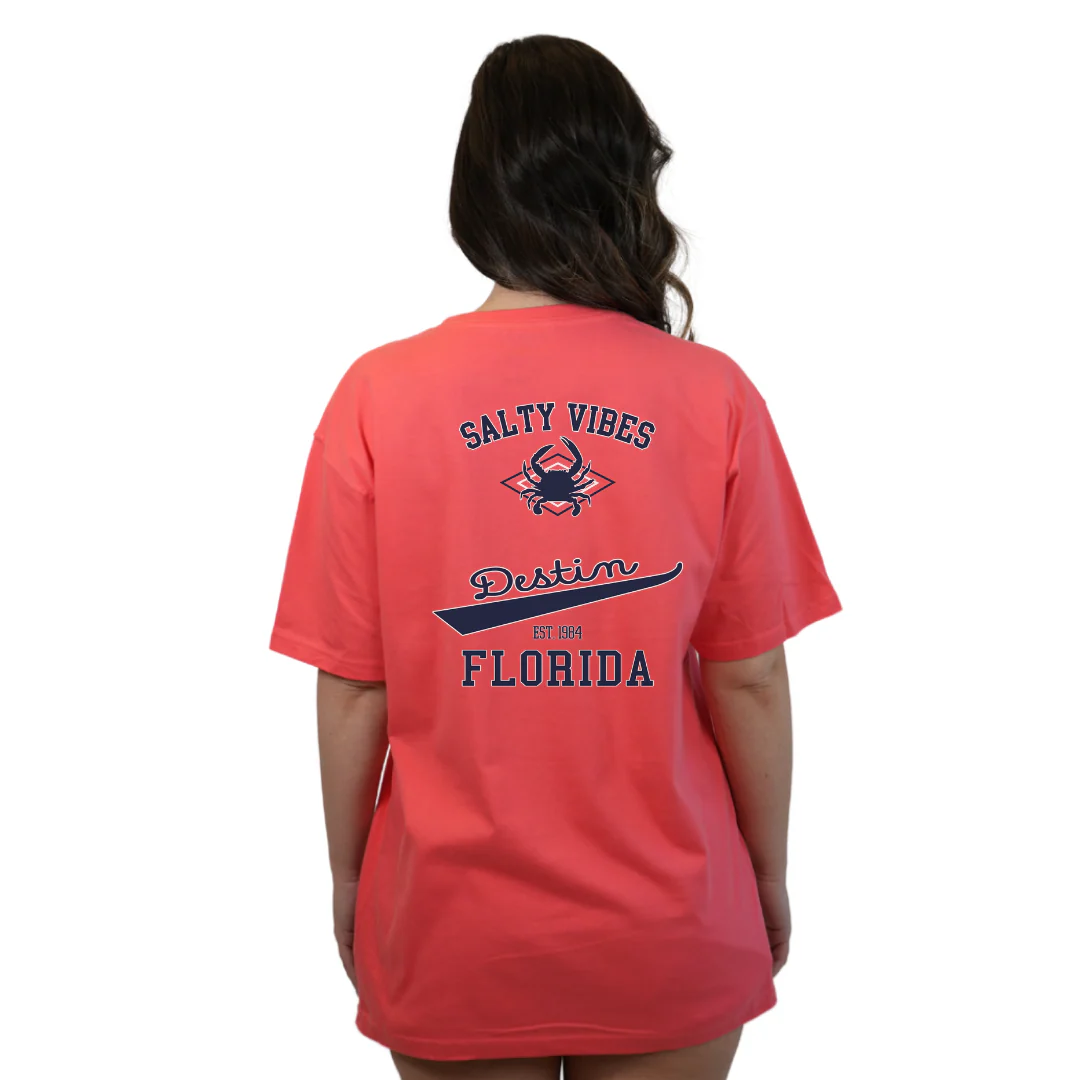 Destin Florida Combed Cotton Women T-Shirt with a Front Pocket Design and back "Salty Vibes Crab" Design Style CC1000 - Image 12