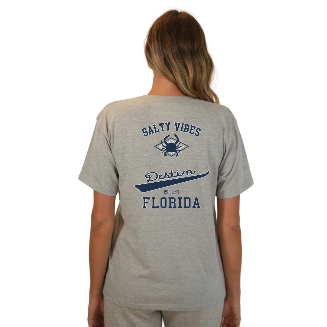 Destin Florida Combed Cotton Women T-Shirt with a Front Pocket Design and back "Salty Vibes Crab" Design Style CC1000 - Image 14