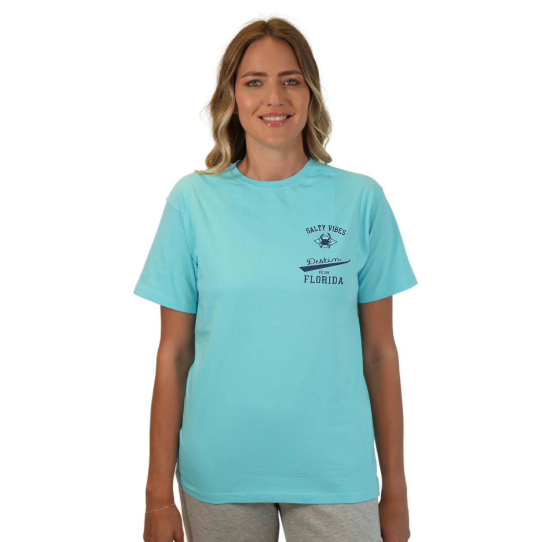 Destin Florida Combed Cotton Women T-Shirt with a Front Pocket Design and back "Salty Vibes Crab" Design Style CC1000 - Image 15