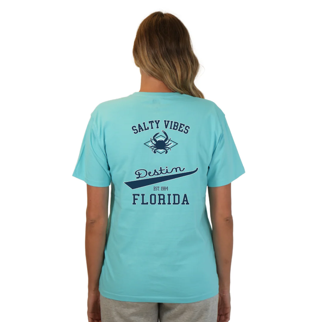 Destin Florida Combed Cotton Women T-Shirt with a Front Pocket Design and back "Salty Vibes Crab" Design Style CC1000 - Image 16