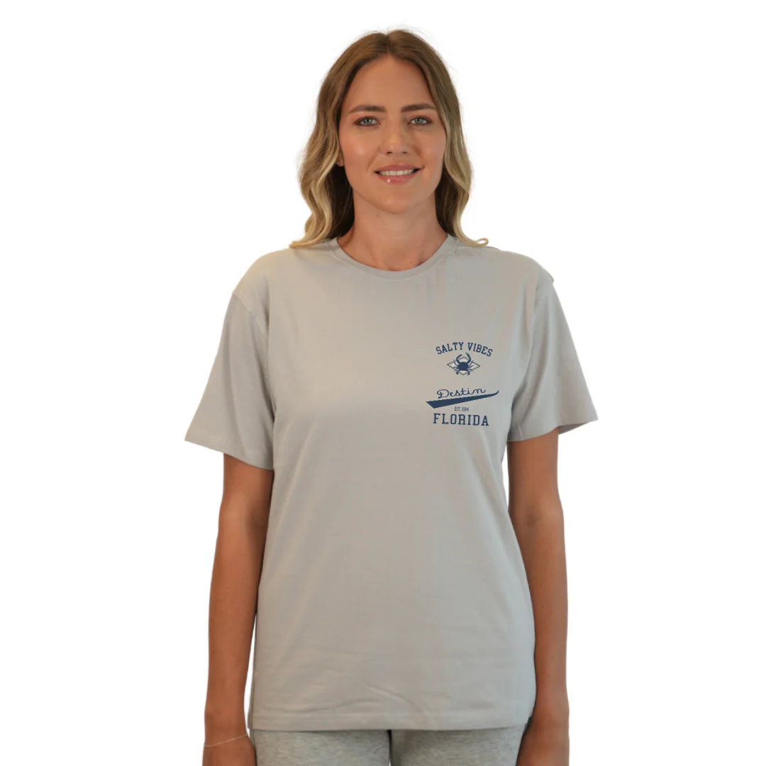Destin Florida Combed Cotton Women T-Shirt with a Front Pocket Design and back "Salty Vibes Crab" Design Style CC1000 - Image 17