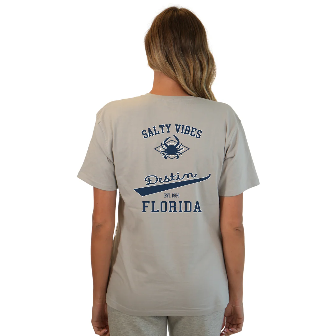 Destin Florida Combed Cotton Women T-Shirt with a Front Pocket Design and back "Salty Vibes Crab" Design Style CC1000 - Image 18